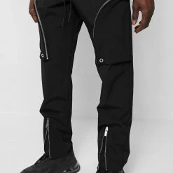 Man Casual Trousers Zip Detail Cargo Pants - Black