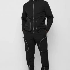 Man Casual Trousers Zip Detail Cargo Pants - Black