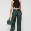 Woman Trousers Zip Detail Vegan Leather Trousers - Forest Green