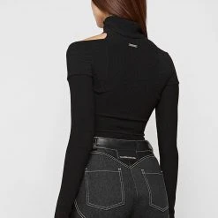 Woman Tops Zip Front Crossover Top - Black