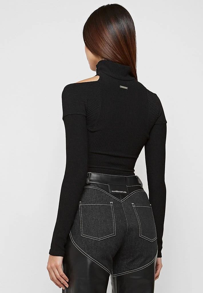 Woman Tops Zip Front Crossover Top - Black