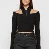 Woman Tops Zip Front Crossover Top - Black